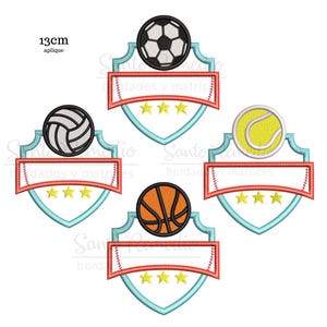 May include: Four embroidered patches featuring different sports balls: a soccer ball, a volleyball, a tennis ball, and a basketball. Each patch is 13 cm in diameter and has a red, white, and blue color scheme. The patches are perfect for adding a sporty touch to clothing, bags, or other items.