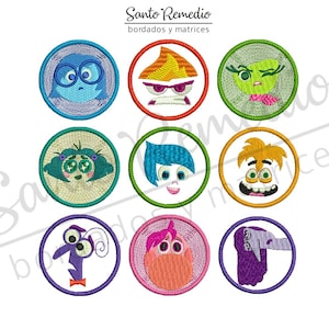 Può includere: Nove toppe ricamate colorate con personaggi del film Inside Out. Ogni toppa è circolare e presenta un'emozione diversa: Gioia, Tristezza, Rabbia, Paura, Disgusto, Bing Bong,  e  altre ancora.