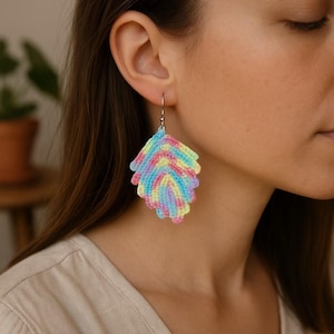 Handmade Crochet Leaf Earrings Set – 4 Pairs with Beads – Cotton Boho Dangle Earrings Bundle Gift for Her Mother&#39;s Day