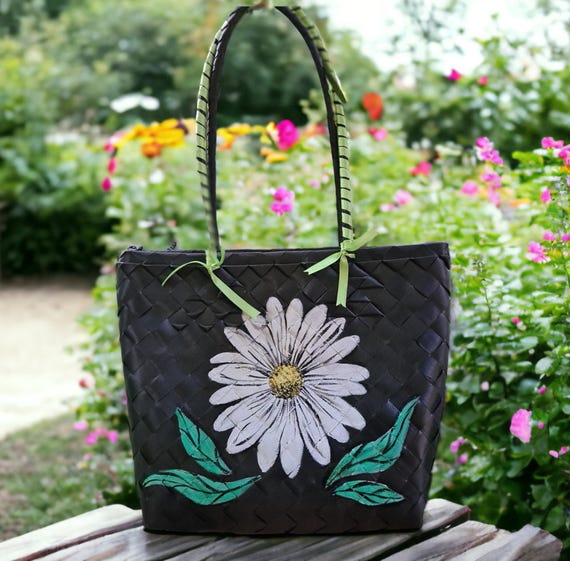 FREE POSTAGE Handmade woven Handpainted Philippine bayong Bag tote Black Etsy UK