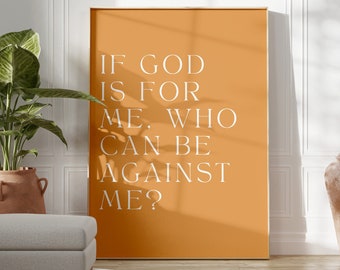 Romans 8 31 Modern Christian Print, If God Is For Me Who Can Be Against Me, Yellow Bible Verse Wall Art, Scripture Wall Art, Verse Poster