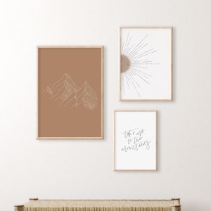 Set of 3 Terracotta Mountains Prints | Mountain Line Art | Boho Landscape Wall Art | Terracotta Sun Print | Take Me to the Mountains Print