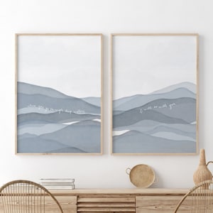 Set of 2 Isaiah 43:2 Print, Abstract Ocean Print, Christian Prints Set of 2, Bible Verse Print, Bible Verse Wall Art, Christian Wall Decor