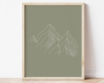 Green Mountain Line Art Print | Mountain Line Art | Mountain Art Print | Minimal Mountain | Landscape Art Print | Mountain Scenery Sign