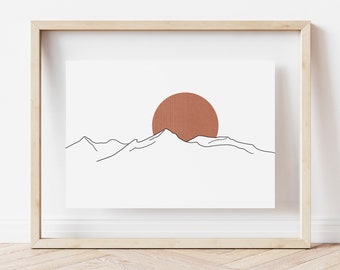 Mountain Sun Line Art | Minimalist Mountain Line Art | Mountain and Sun Print | Mountain Art Print | Mountain Poster | Minimalist Decor