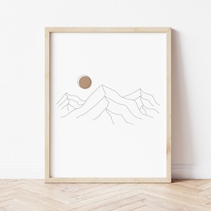 Mountain and Sun Wall Art Print | Mountain Line Art | Minimalist Mountain Print | Boho Mountain Wall Art | Mountain Wall Decor | Wall Art