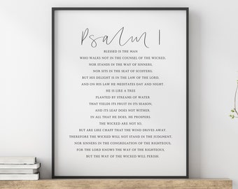 Psalm 1 Print, Psalm Poster, Christian Poster, Scripture Wall Art, Minimalist Christian Wall Art, Simple Bible Verse Digital Print, Gift