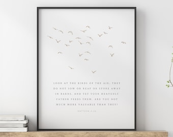 Matthieu 6:26 Print, Birds of the Air Print, Bible Verse Wall Art, Christian Print, Modern Scripture, Scripture Wall Art, Verse Print Digital