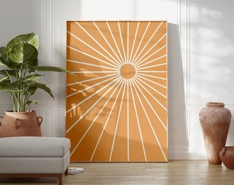 Yellow Sun Print, Abstract Sun Wall Art, Mid Century Modern Wall Art Decor, Modern Sun Print, Sun Poster, Bright Prints, Happy Wall Art