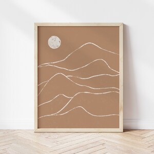 Terracotta Mountain Line Art Print | Boho Landscape Print | Landscape Line Art | Earth Tone Wall Art | Sun and Mountain Art | Mountain Print