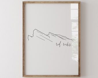 Rode rotsen afdrukken | Berg afdrukken | Minimale kunst aan de muur | Minimale bergprint | Berglijnkunst | Colorado afdrukken | Minimale boho