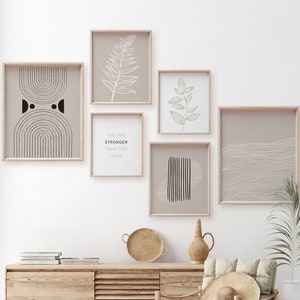 Modern Boho Wall Art Set, Beige Wall Art Minimalist, Black and Neutral Print Set, Boho Decor Living Room, Beige Prints, Modern Geometric Art