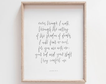Psalm 23:4 Print, Christian Prints, Psalm Poster, Christian Poster Digital Download, Minimalist Christian Wall Art, Minimalist Bible Verse