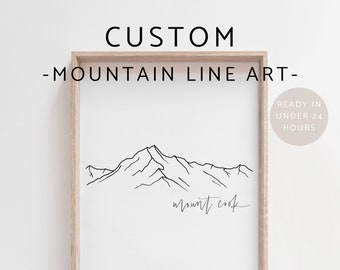 Impression d'art ligne montagne personnalisée, dessin au trait montagne minimaliste, dessin art ligne minimaliste personnalisé, art mural montagne, dessin montagne personnalisé