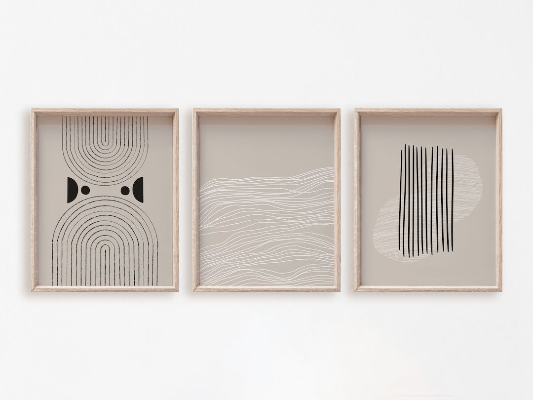 Black and Neutral Boho Wall Art Set of 3, Modern Boho Wall Art Set