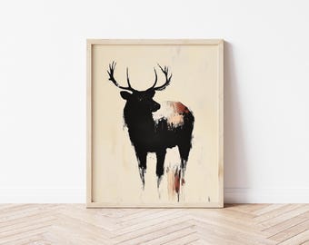 Deer Wall Art, Abstract Deer Print, Rustic Deer Painting, Woodland Print, Woodland Animal Art Kids, Man Cave Wall Art, Forest Animal Print