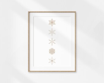 Snowflakes Print, Winter Christmas Print, Neutral Christmas Decor, Neutral Holiday Wall Art, Christmas Printable Wall Art, Snowflakes Art