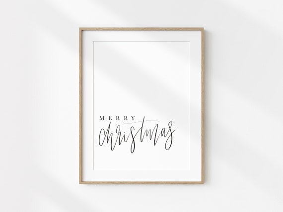 Merry Christmas Print, Black and White Merry Christmas Print, Minimalist Merry Christmas Sign, Black and White Holiday Decor, Christmas Art
