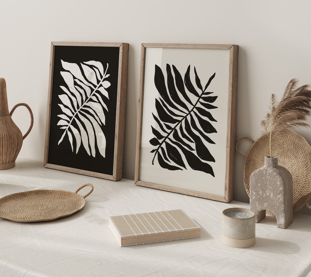 Black and White Abstract Botanical Wall Art Set of 2 off White, Black ...