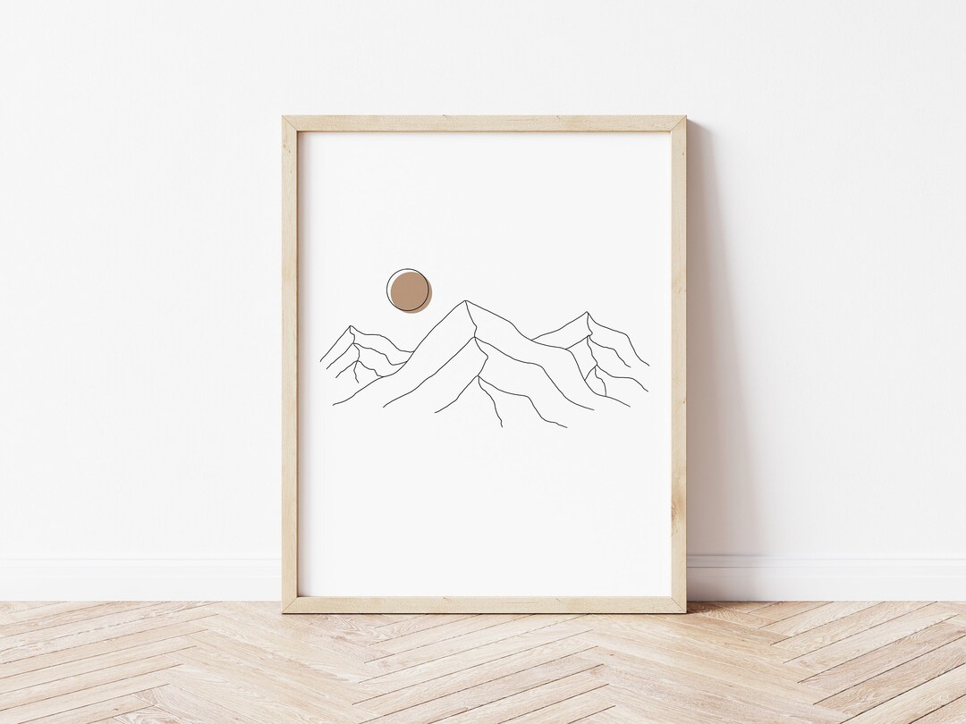Mountain and Sun Wall Art Print | Mountain Line Art | Minimalist ...
