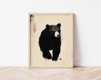 Black Bear Abstract Wall Art, Bear Digital Print, Woodland Animal Print, Bear Print, Bear Art Kids, Rustic Wall Art, Black Bear Wall Art