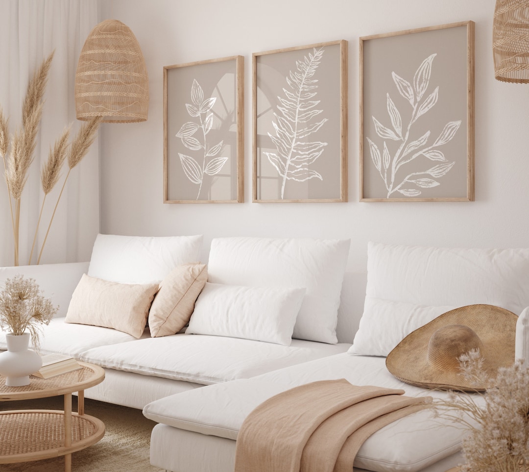Neutral Botanical Print Set, Botanical Wall Art Set of 3 Bedroom ...