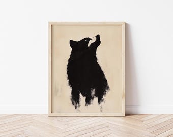 Howling Wolf Wall Art, Abstract Wolf Print, Black Wolf Art, Forest Animal Wall Art, Woodland Animal Art Kids, Rustic Wolf Print, Wolf Art