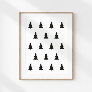 Christmas Tree Print, Christmas Tree Wall Art, Black and White Christmas Decor, Christmas Printable, Black and White Holiday Print, Digital