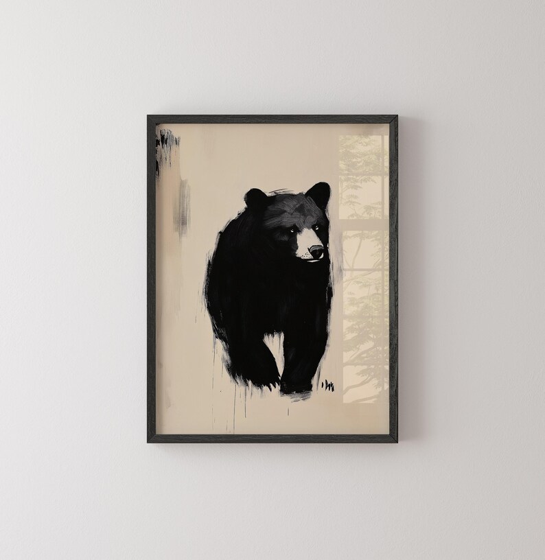 Black Bear Abstract Wall Art, Bear Digital Print, Woodland Animal Print ...
