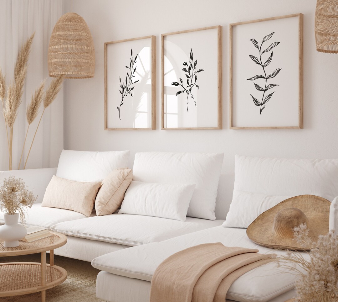 Black and White Botanical Print Set of 3, Botanical Wall Art Set ...