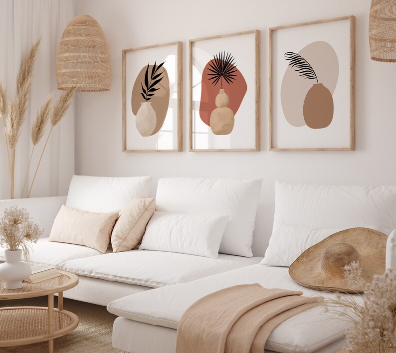 Botanical Boho Wall Art Set of 3, Boho Vase Print, Abstract Plant Print ...