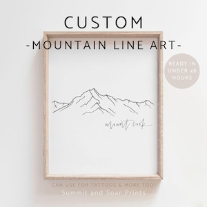 Custom Mountain Line Art Print, Mountain Wall Art, Custom Mountain Design, Mountain Tattoo Line Art, Mountain Design for Wedding, Keepsake