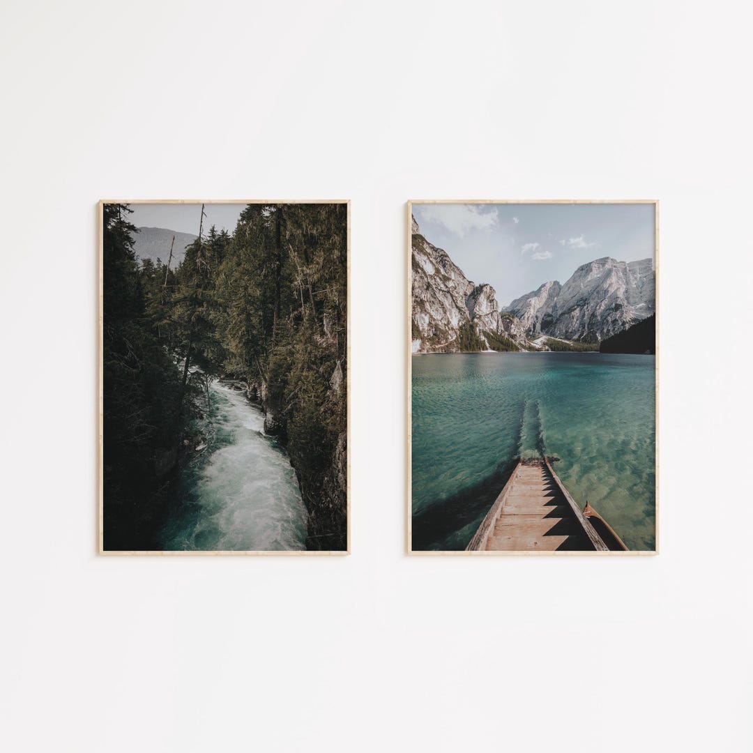 Nature Digital Prints Set of 2, Mountain River Print, Mountain Lake ...