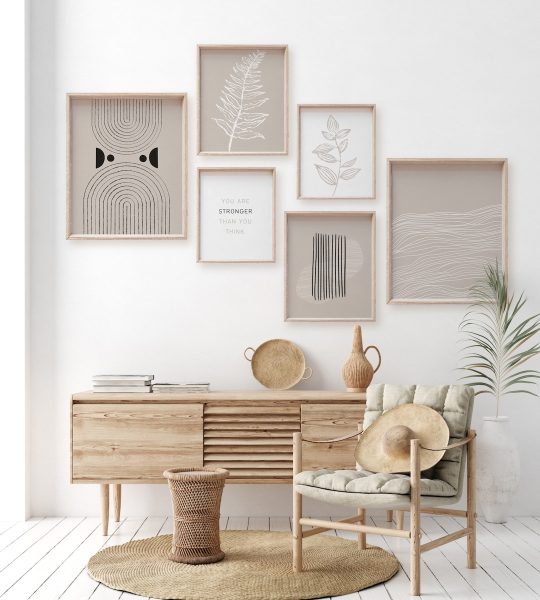 Modern Boho Wall Art Set, Beige Wall Art Minimalist, Black and Neutral ...