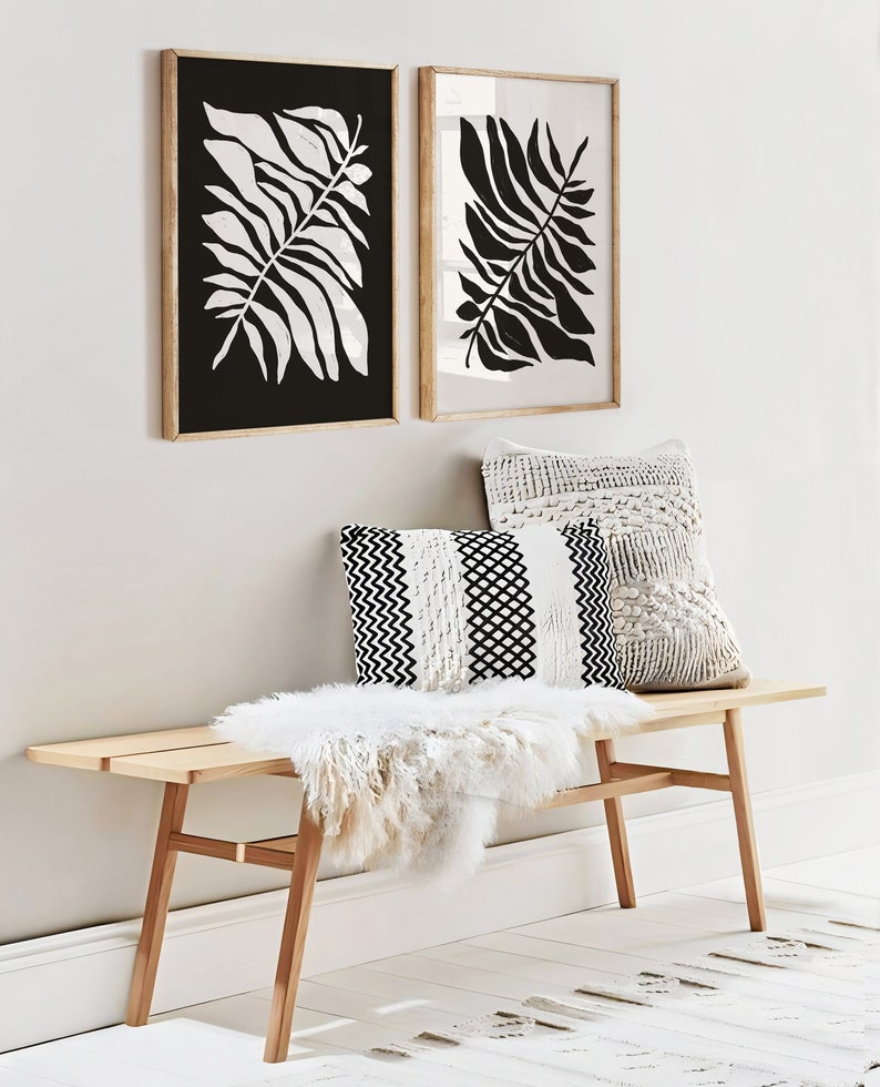 Black and White Abstract Botanical Wall Art Set of 2 off White, Black ...
