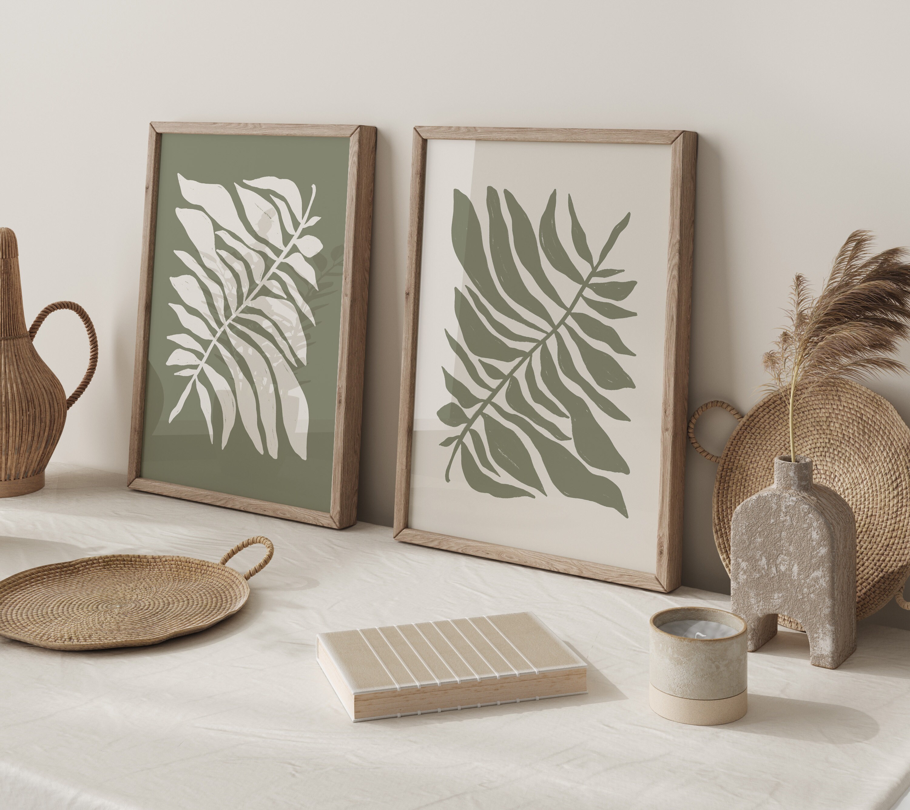 Abstract Botanical Sage Green Wall Art Set of 2, Sage Green Prints for ...