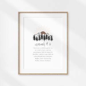 Isaiah 9:6 Mountain Print, Christmas Print, Christmas Religious Print, Christmas Wall Art, Holiday Decor, Holiday Printable Religious Art