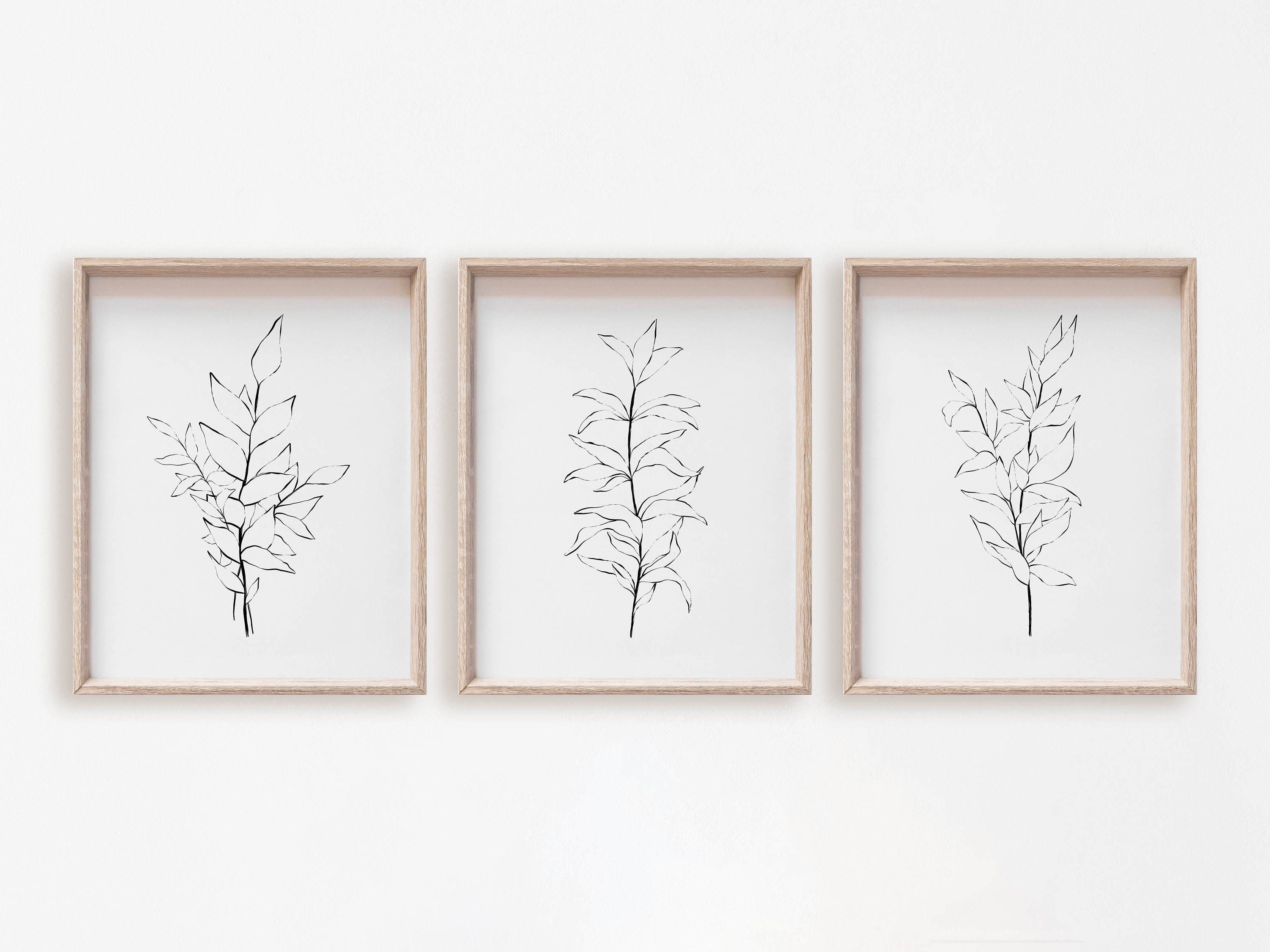 Black and White Botanical Print Set, Minimalist Botanical Digital ...