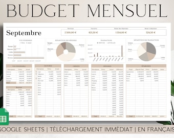 PLANNER BUDGET MENSUEL en Français/Beige | Google Sheets | Planner Budget Modèle Finance Tracker Budget Tableur Planificateur financier