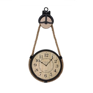 33cm Hanging Wall Clock Industrial Pulley & Rope Factory Rustic Style Home Décor