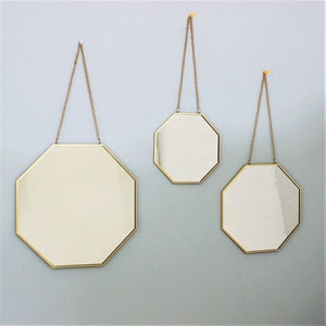 Set of 3 Octagonal Geometric Mirror Wall Hanging Golden Frame Home Decoration