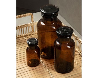 Apothecary Bottle Amber Glass Oil Vinegar Fragrance Storage Jar Vase Lid Ornament, Vase, Or Refillable Storage Jar | Eco Friendly Reuse
