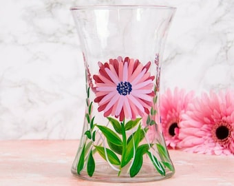 Delphiniums Clear Glass Vase Flower Floral Handpaint Nature Decoration Gift Idea
