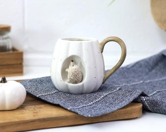 Sitting Hedgehog Mug Cup Natural Pumpkin Design Autumn