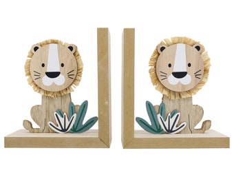 Baby Lion Wooden Safari Jungle Childrens Bookends Animal Nursery Bedroom Decor