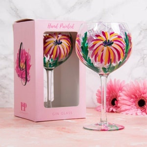 Tropical Flowers Cocktail Gin Glass Balloon Floral Handpaint Design Glassware