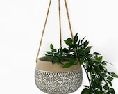 Embossed Hanging Planter Indoor Outdoor Mediterranean Rope Wall Large Herb Pot