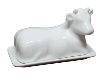 Traditional Porcelain Cow Belly Shape Covered Butter Dish W 18 x D 10 x H 11 cm