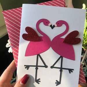 Carte coeur flamant rose