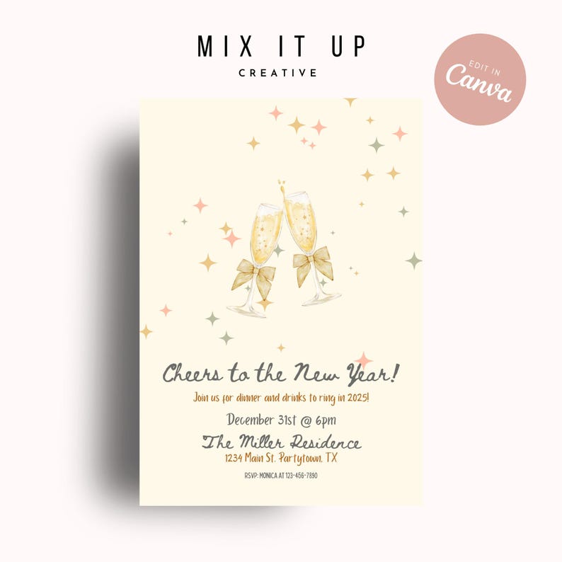 New Year's Eve Party Invitation Template: Editable Canva Invite (PDF ...